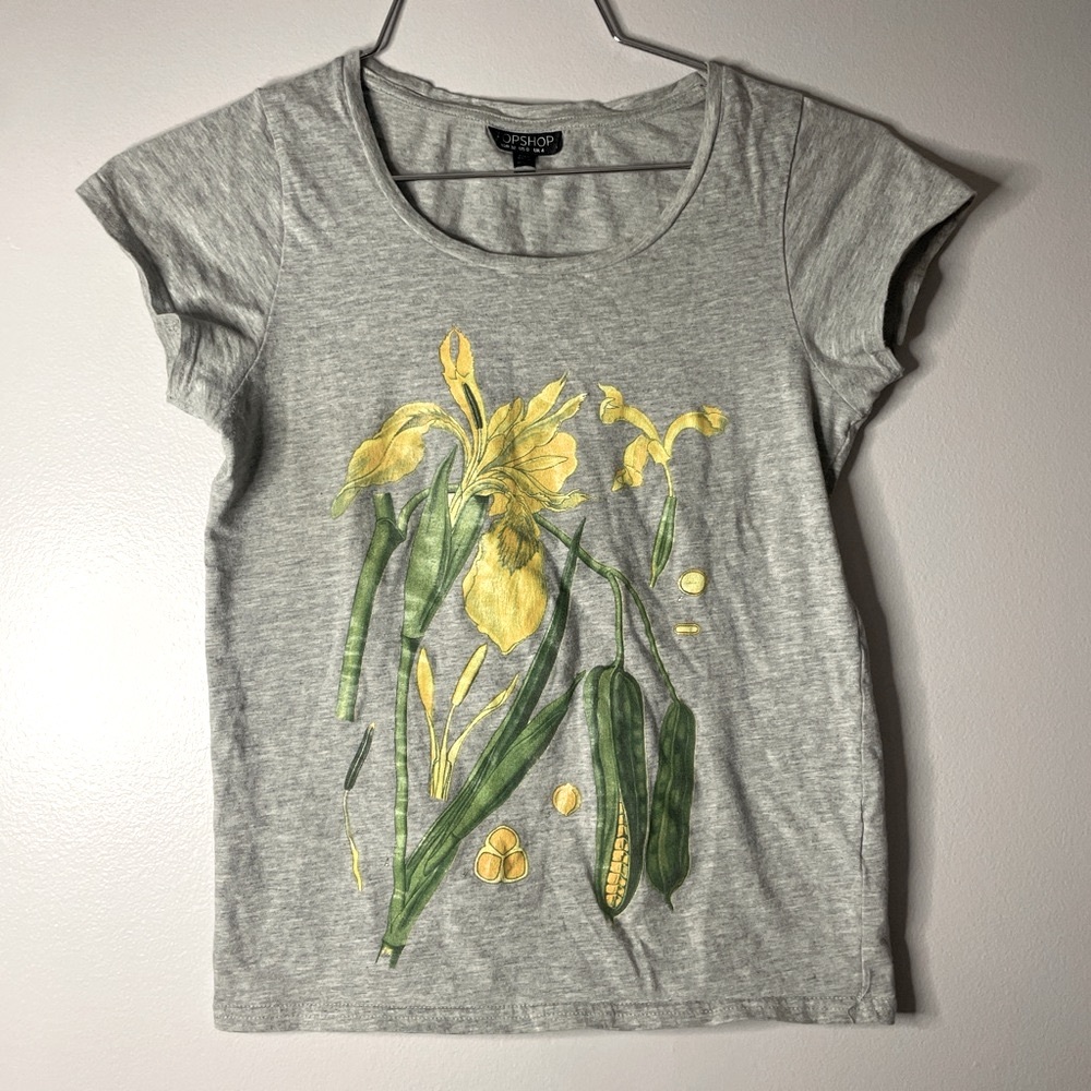 Topshop Gray T-Shirt with Yellow Floral Print